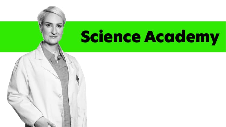 Image of a pharmacist in a white coat with the title Science Academy
