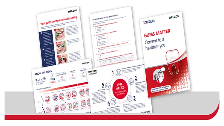 Image of a selection of resources to help patients take steps to better gum health