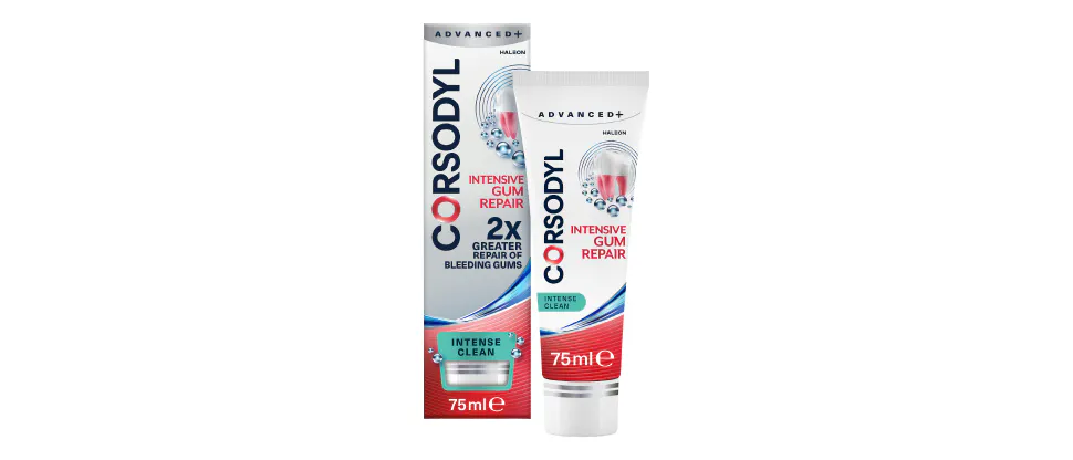 Corsodyl Intensive Gum Repair toothpaste intense clean pack shot