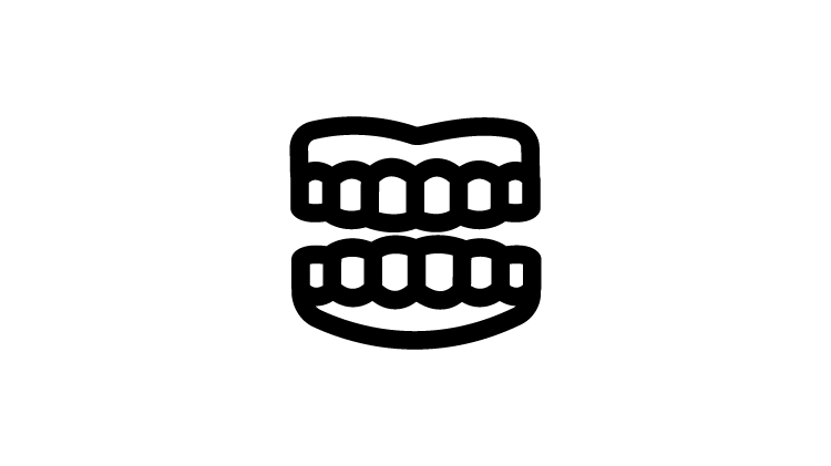 Animated icon showing dentures (false teeth) and a glass of water with denture cleanser solution.