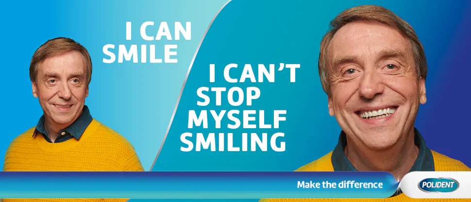 Polident user David smiling with confidence