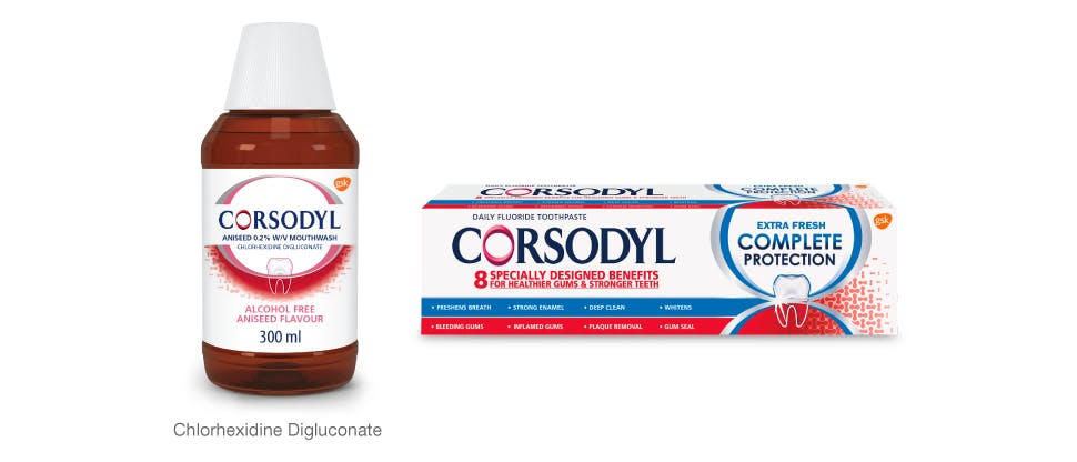 Corsodyl toothpaste and intensive treatment mouthwash