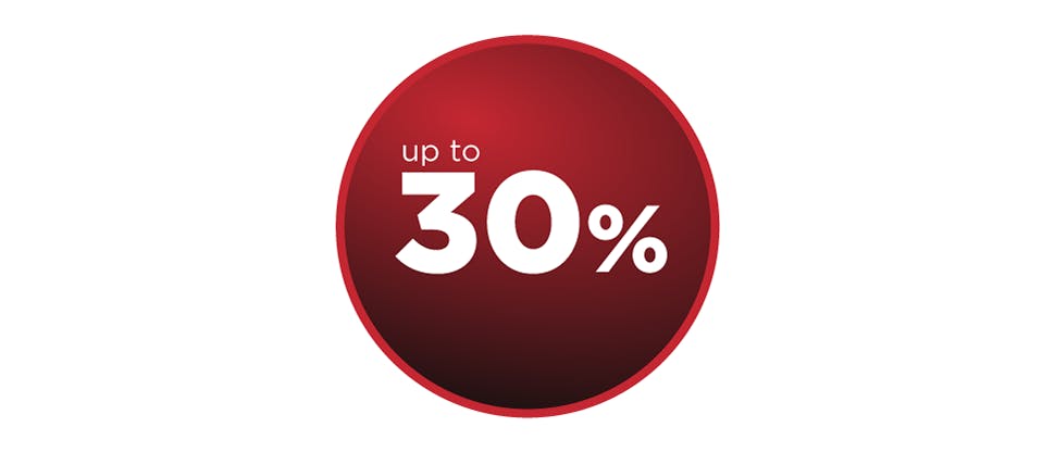 Red circle containing the text up to 30%