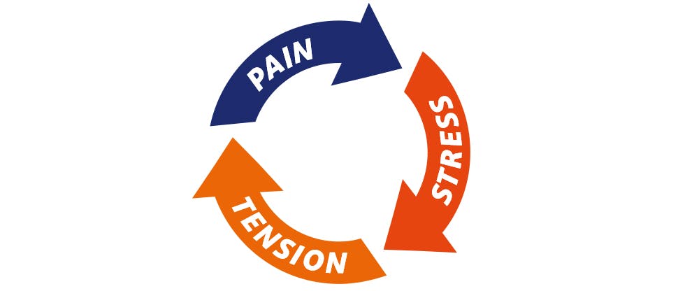 Graphic depicting the cycle of pain, tension and stress that occurs with back pain