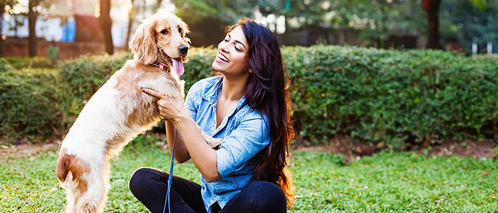 Woman playing with dog