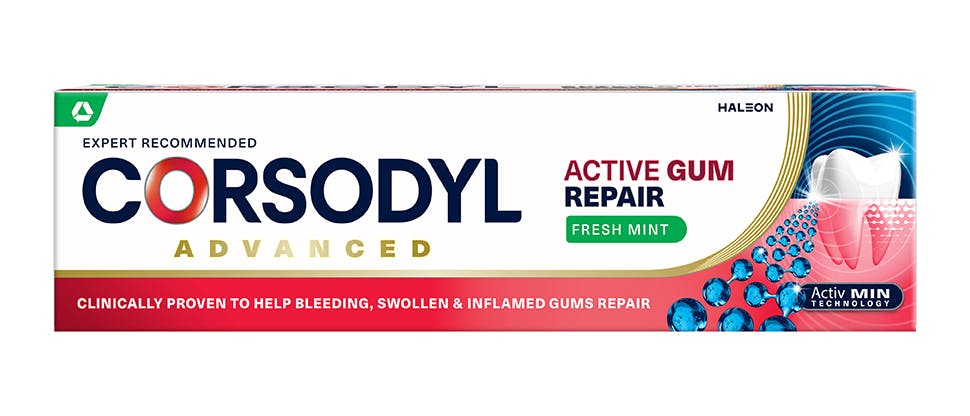 Corsodyl Active Gum Repair toothpaste fresh mint packshot