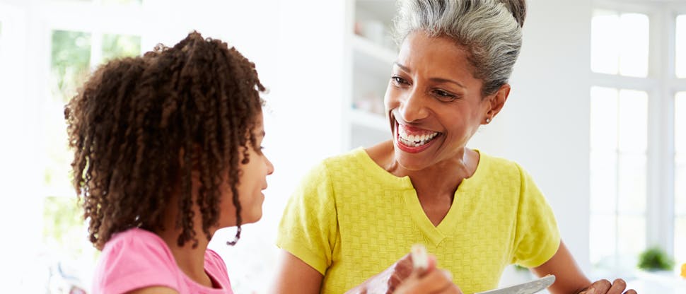 Older woman and child laughing