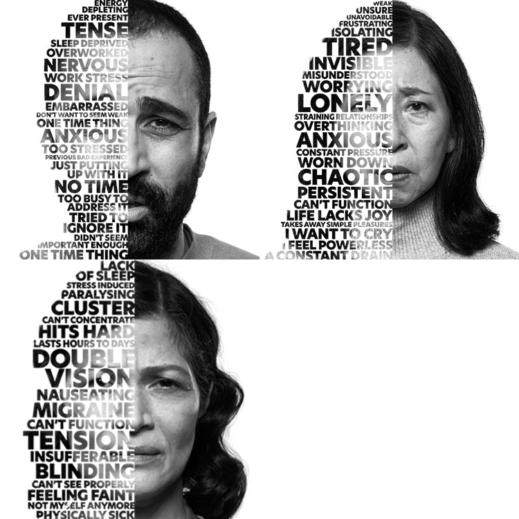 “Their pain is never just one word” banner