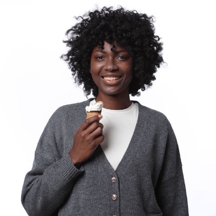 Happy female patient eating ice cream