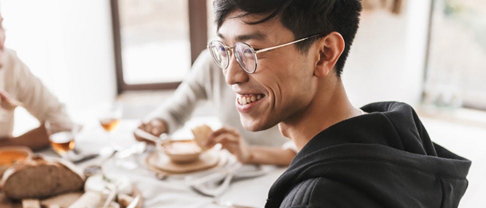 Two men eating breakfast