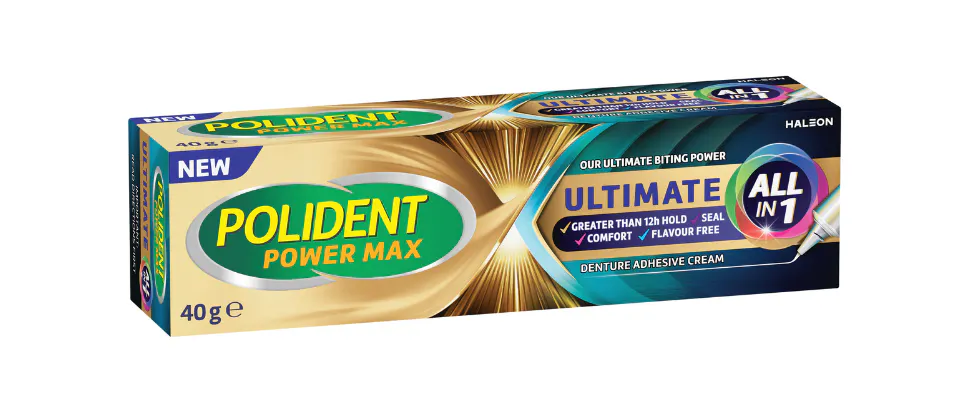Polident Ultimate All in 1 denture adhesive pack shot 