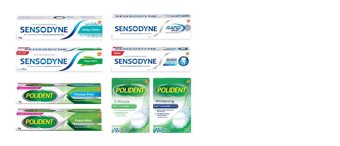 Sensodyne and Polident packshots 