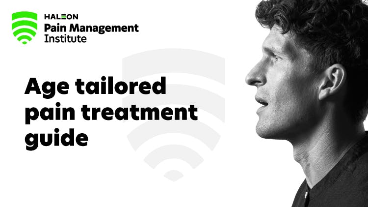 Image of the Haleon Pain Management Institute logo, and the side profile of a young man