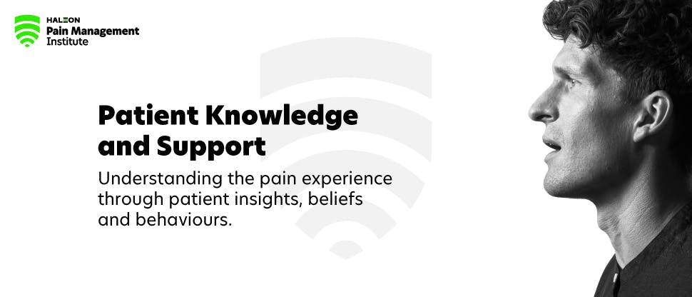 Image of the Haleon Pain Management Institute logo, and the side profile of a young man