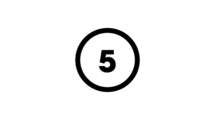 Graphic image of the number 5 inside a black ring, set on a lime green background