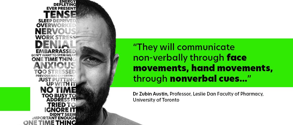 Dr Zubin Austin quote: “They will communicate non-verbally through face movements, hand movements, through nonverbal cues…”