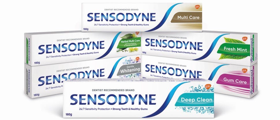 Sensodyne - essential care range toothpaste groupshot