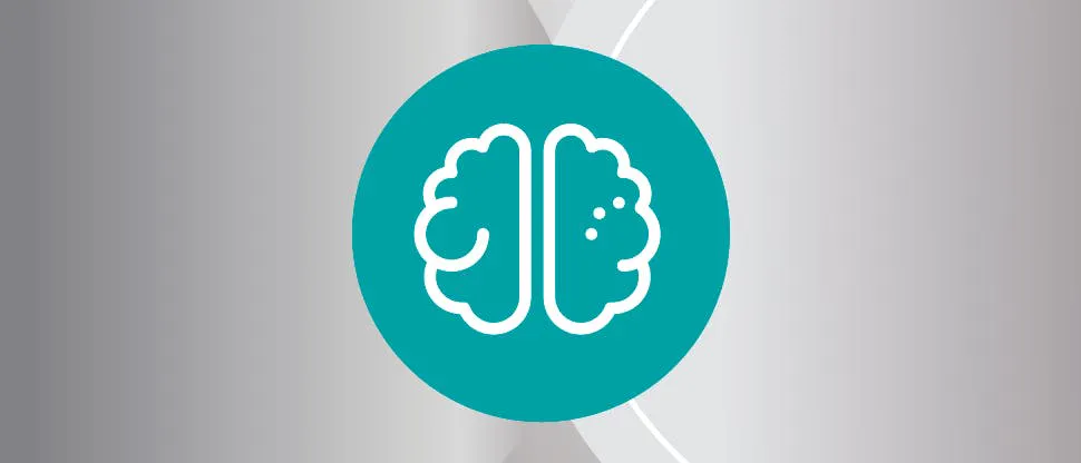 Graphic illustration of a brain with a green circular background
