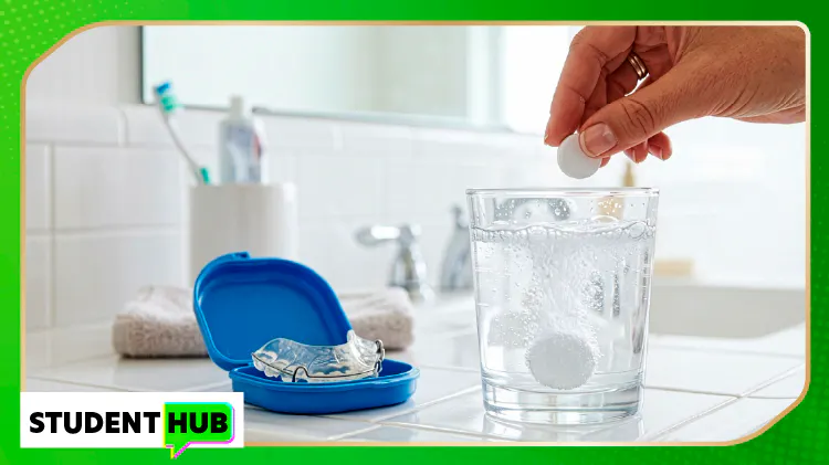 Dental appliance being cleaned with tablet