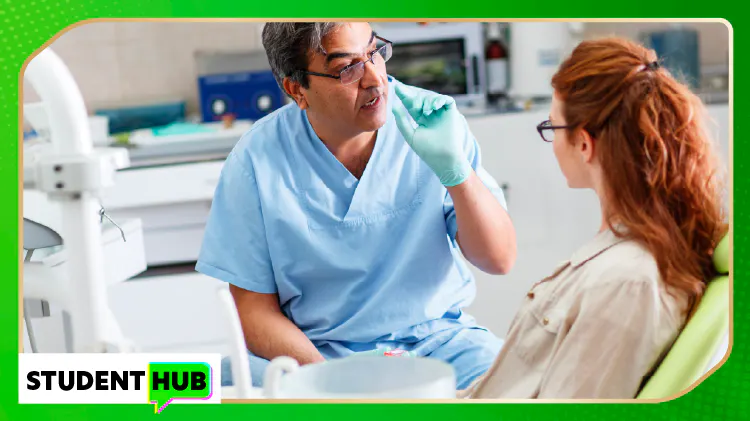 Dentist talking to patient