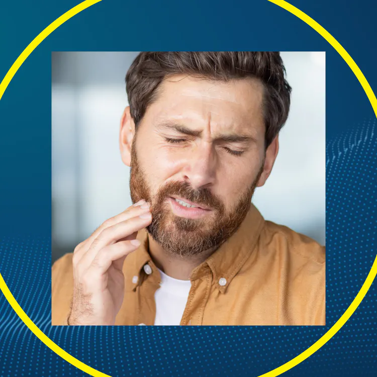 Man suffering from dental pain with header Dental Pain