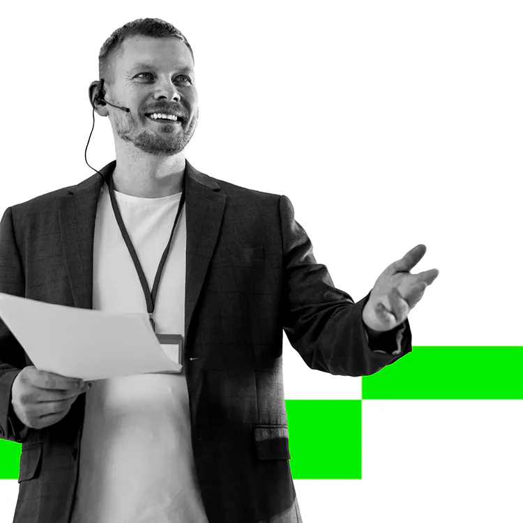 Man speaking with title Events and Continuing Education