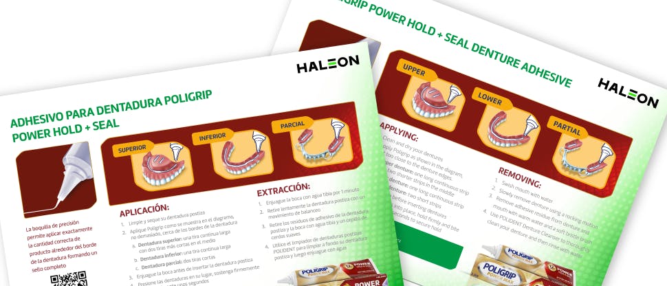 Image of Haleon HealthPartner papers and guides for dentists about supporting denture patients and the benefits of denture adhesives