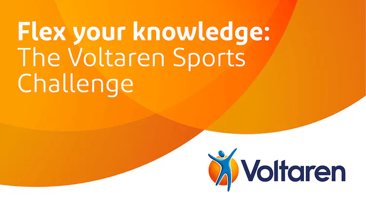 Voltaren logo with Flex your knowledge: The Voltaren Sports Challenge