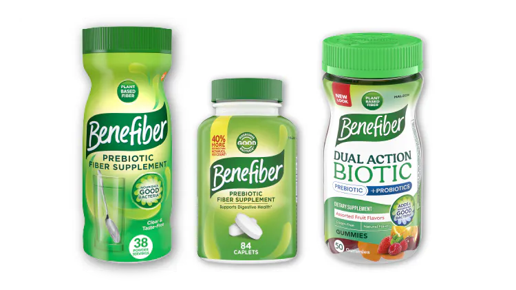 Three different Benefiber product containers side-by-side.