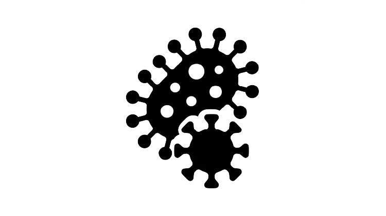 Icon of two black microbe shapes with white circular spots on a bright green background.