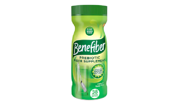 Container of Benefiber prebiotic fiber supplement with a green label.