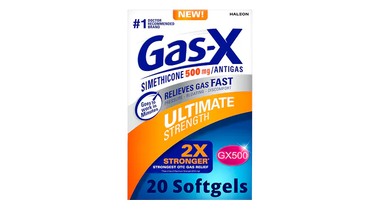 Container of Gas-X antigas softgels.