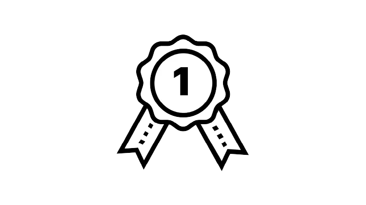 Green icon of an award ribbon with the number 1 in the center on a bright green background.