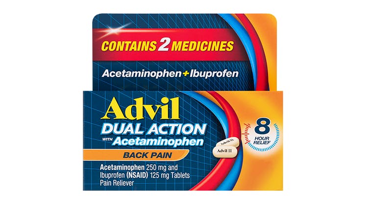 Advil DUAL ACTION BACK PAIN packaging