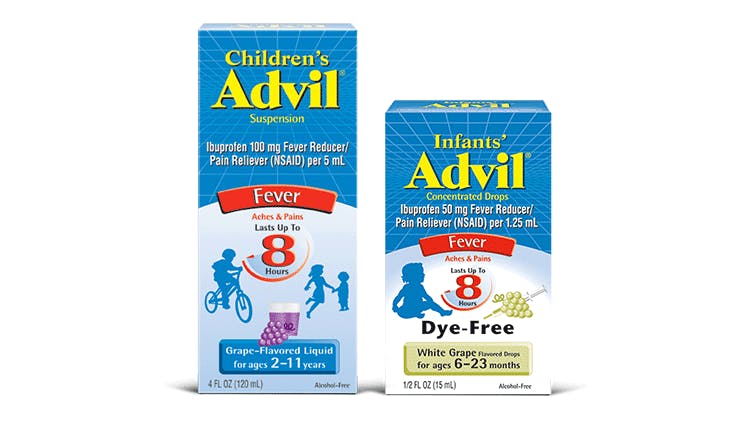 Children’s and Infants’ Advil fever reducer and pain reliever