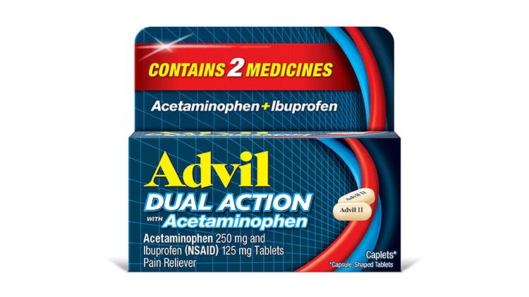 Advil Dual Action Caplets, Ibuprofen with Acetaminophen, 18 Pain Relief Capsule-Shaped Tablets