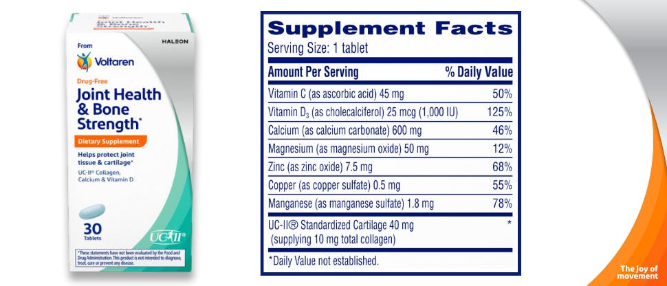 Supplement Facts for Joint Health & Bone Strength from Voltaren