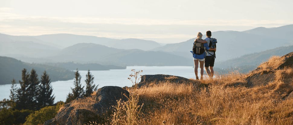 Young couple hiking outdoors