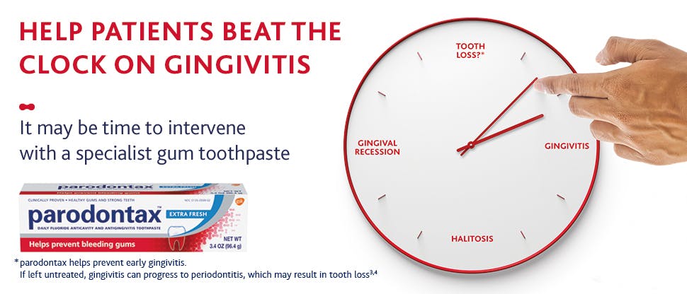 Male patient illustration and parodontax toothpaste pack shot
