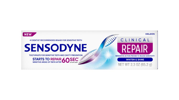 Packaging of Sensodyne Clinical Repair toothpaste
