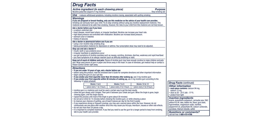 Nicorette Gum Drug Facts