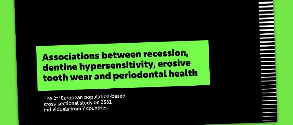 Banner with the text ‘Associations between recession, dentine hypersensitivity, erosive tooth wear and periodontal health’
