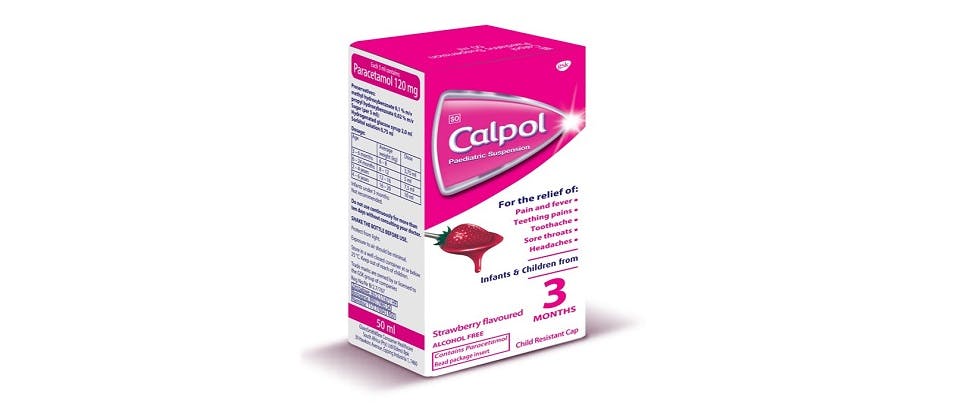 Calpol paediatric suspension pack shot