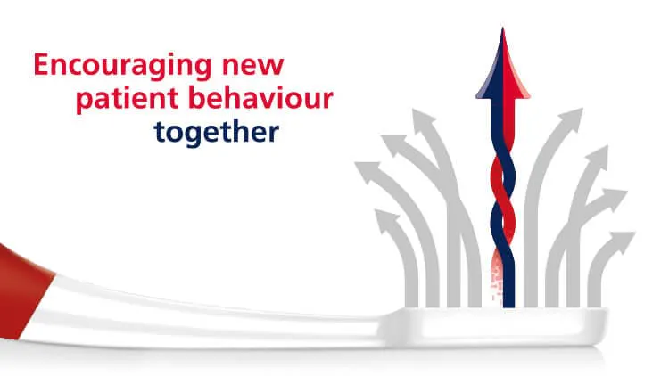 Graphic image of a toothbrush with the text ‘encouraging new patient behaviour together’
