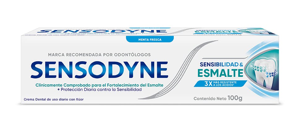 Sensodyne Sensibilidad & Esmalte crema dental para dientes sensibles y fortalecimiento del esmalte.