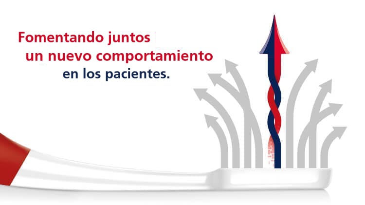 Imagen gráfica de un cepillo de dientes con el texto: “Fomentando juntos nuevos comportamientos en los pacientes”