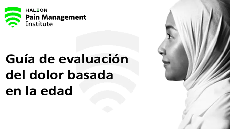 Imagen del logotipo del Instituto de Manejo del Dolor Haleon y el perfil lateral de una joven que lleva un pañuelo en la cabeza 