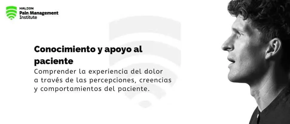 Imagen del logotipo del Instituto de Manejo del Dolor Haleon y el perfil lateral de un joven 