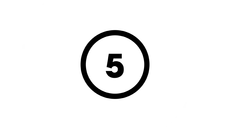 Imagen gráfica del número 5 dentro de un anillo negro, sobre un fondo verde lima 