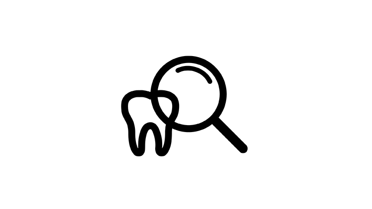 Icono de diente con lupa